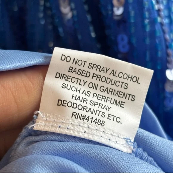 Mac Duggal Light Blue Sequin Tea-Length V-Neck Long Sleeve Formal Dress 22 *NOTE - Picture 8 of 16